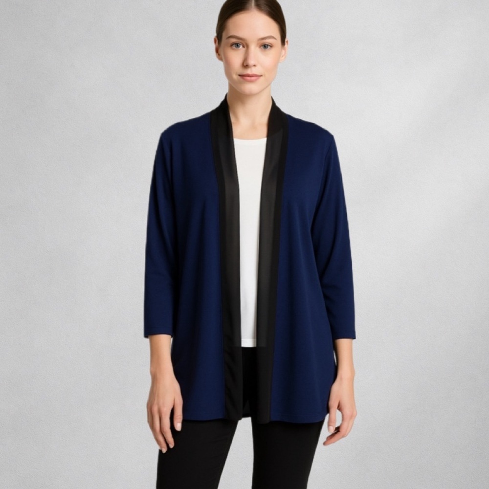 Catherine’s Women’s Cardigan 26/28w Blue with Black Lightweight Long Sleeveless